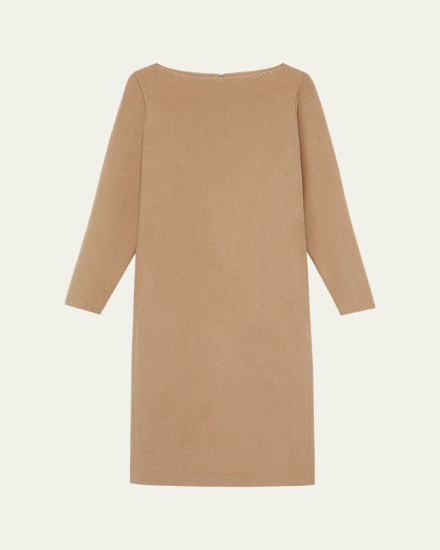 Bateau-Neck Camel Hair Midi Dress